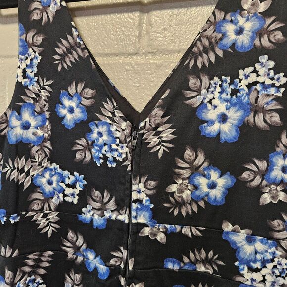 Torrid Dress Size 12 (L) Black Blue Gray Floral Sleeveless V-Neck Lined - Picture 4 of 12
